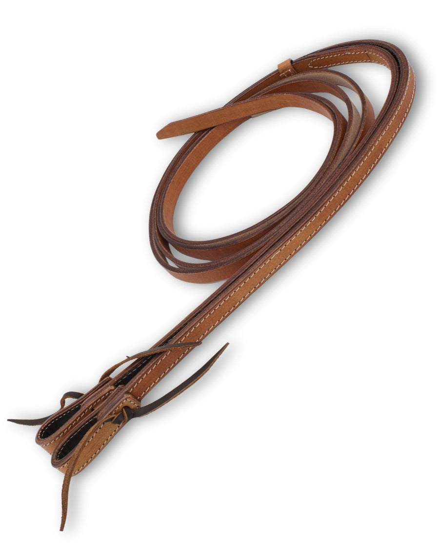 Split reins cuir harness caramel, surpiqûre blanche, 187 ou 220 cm