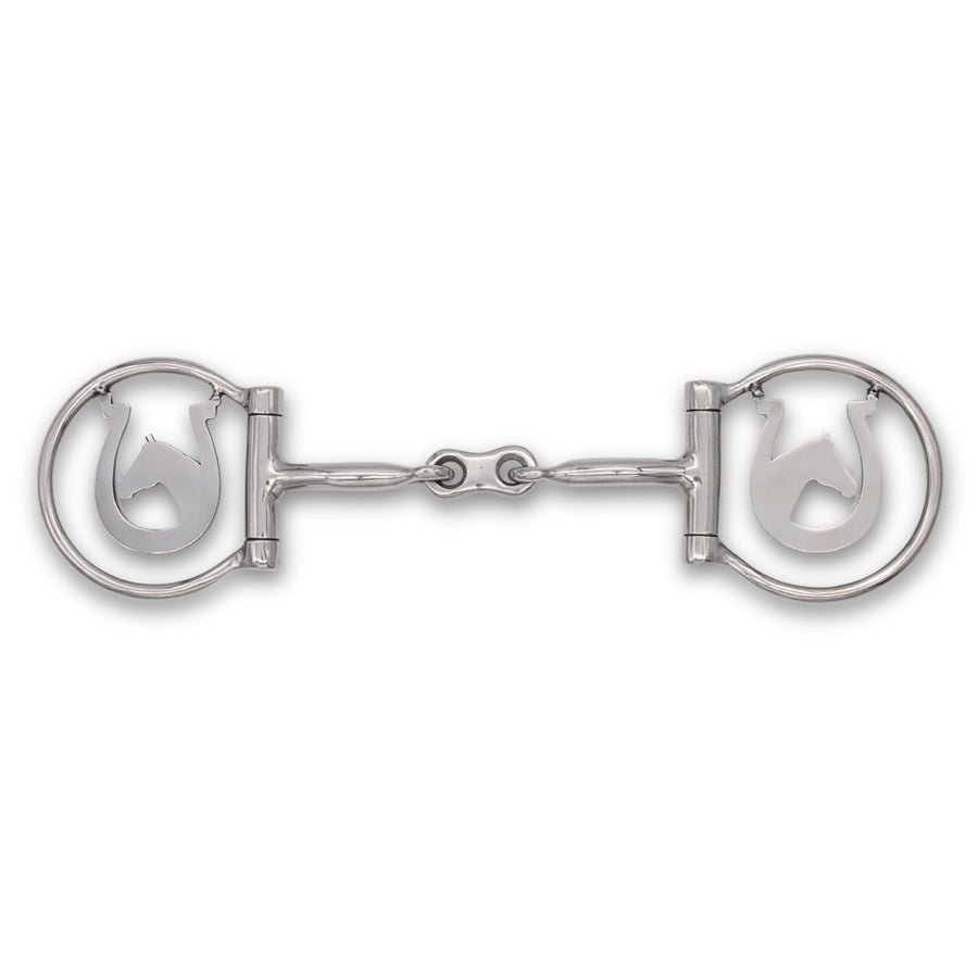 Mors western D-ring double brisure, motif tête de cheval, inox