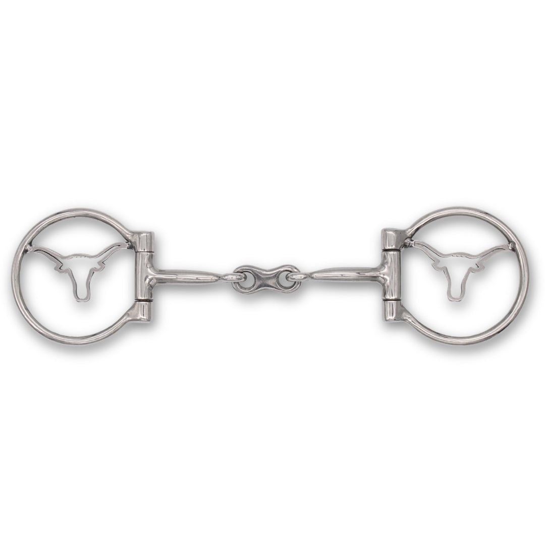 Mors western D-ring double brisure, motif longhorn, inox