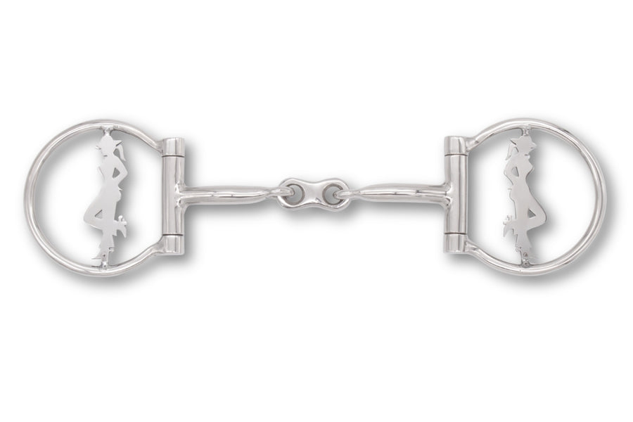 Mors western D-ring double brisure, motif cowgirl, inox, 12,5 cm