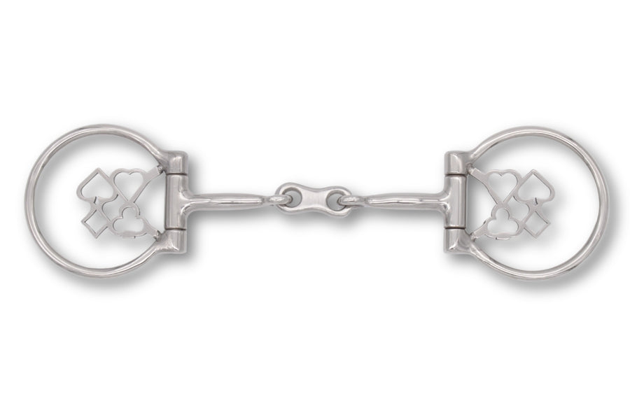 Mors western D-ring double brisure, motif poker, inox, 12,5 cm