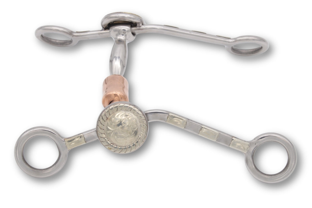 Mors western à branches gravées avec gros rouleau cuivre, 12,5 cm