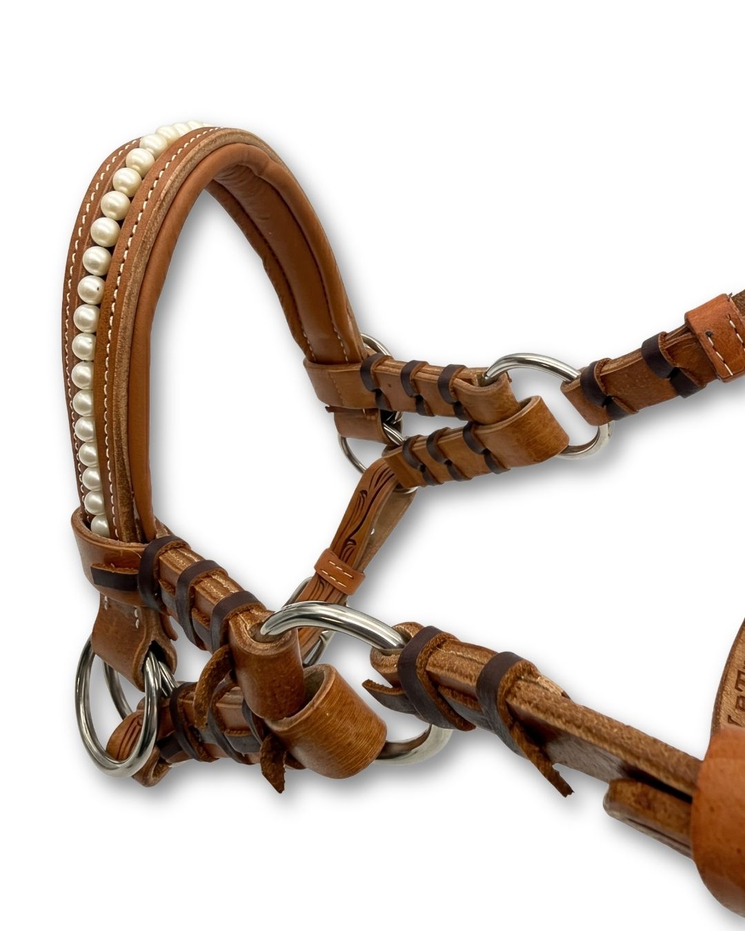 Side-pull western deux oreilles perlé, rembourré, cuir marron estampé
