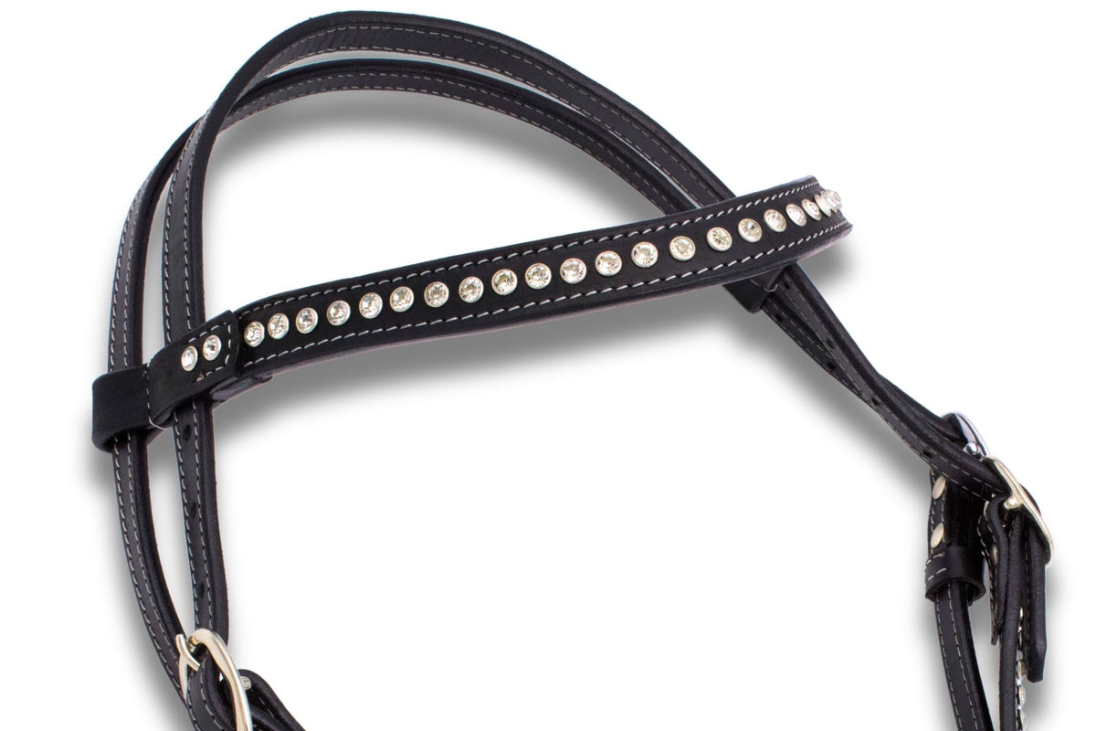 Bridon western noir à frontal strass clairs, taille cob ou trait