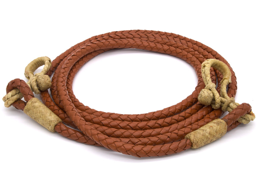 Rênes western fermées en cuir tressé, extrémités cuir brut, 3,1 m