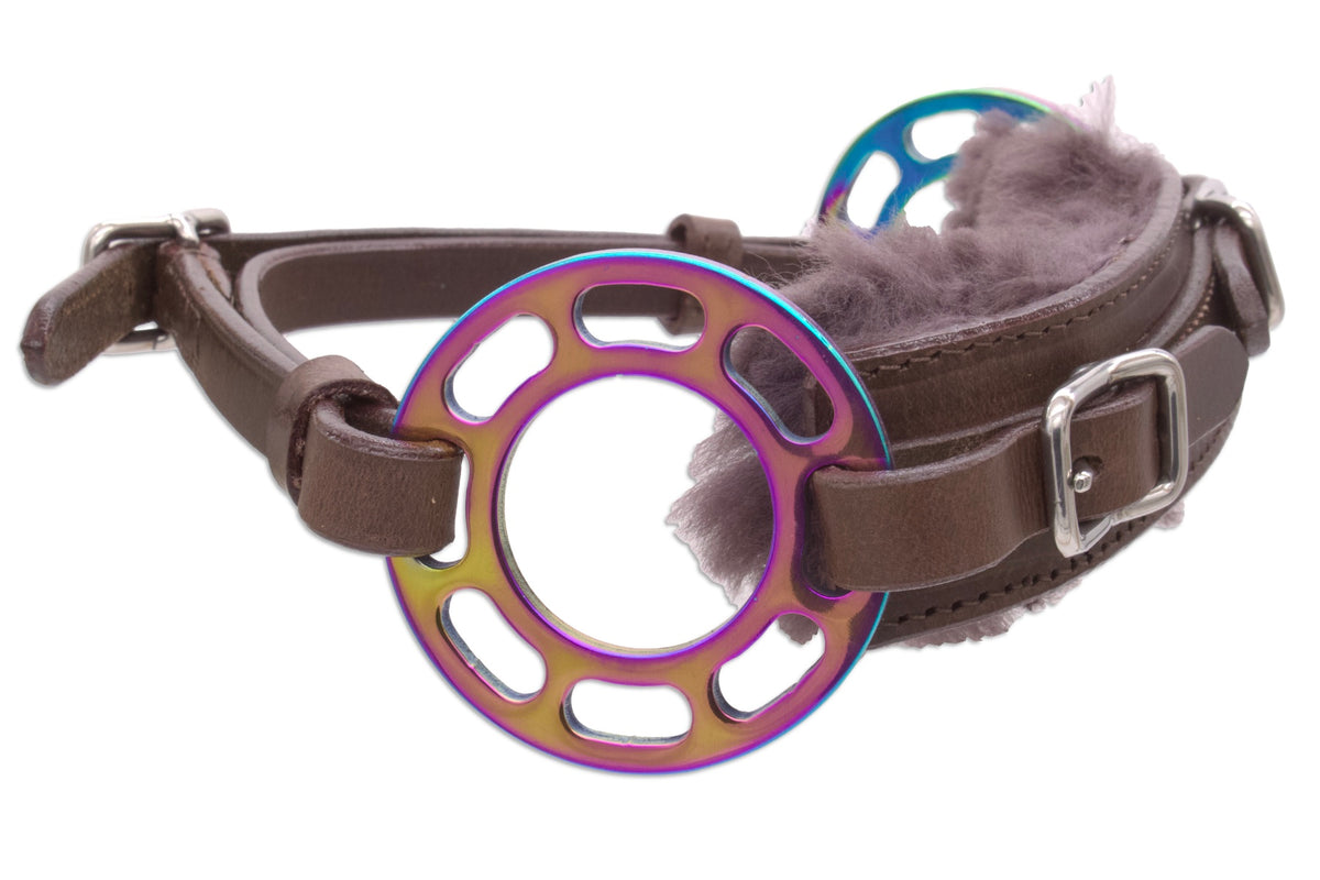 Hackamore à roue Glücksrad irisé avec mouton, cuir marron ou noir