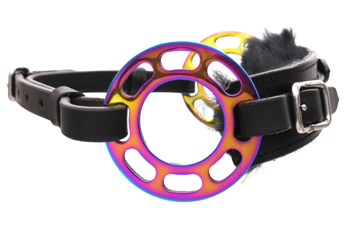 Hackamore à roue Glücksrad irisé avec mouton, cuir marron ou noir