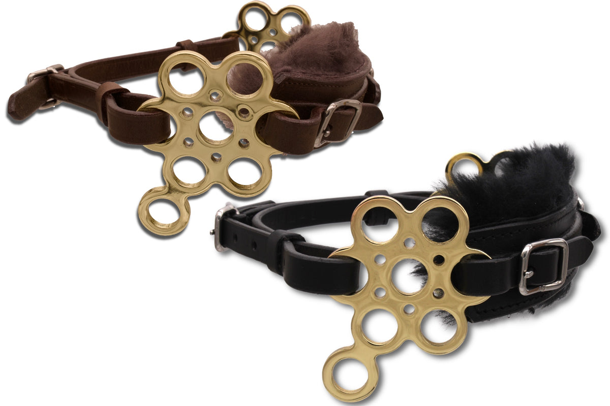 Hackamore western Flower doré avec mouton, cuir noir ou marron