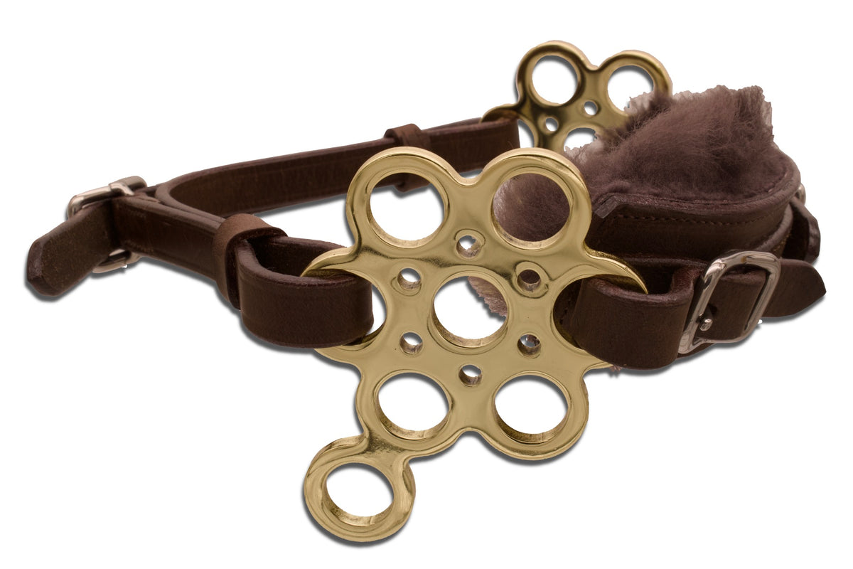 Hackamore western Flower doré avec mouton, cuir noir ou marron