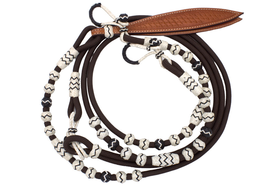 Rênes romal en nylon marron foncé, boutons en cuir brut
