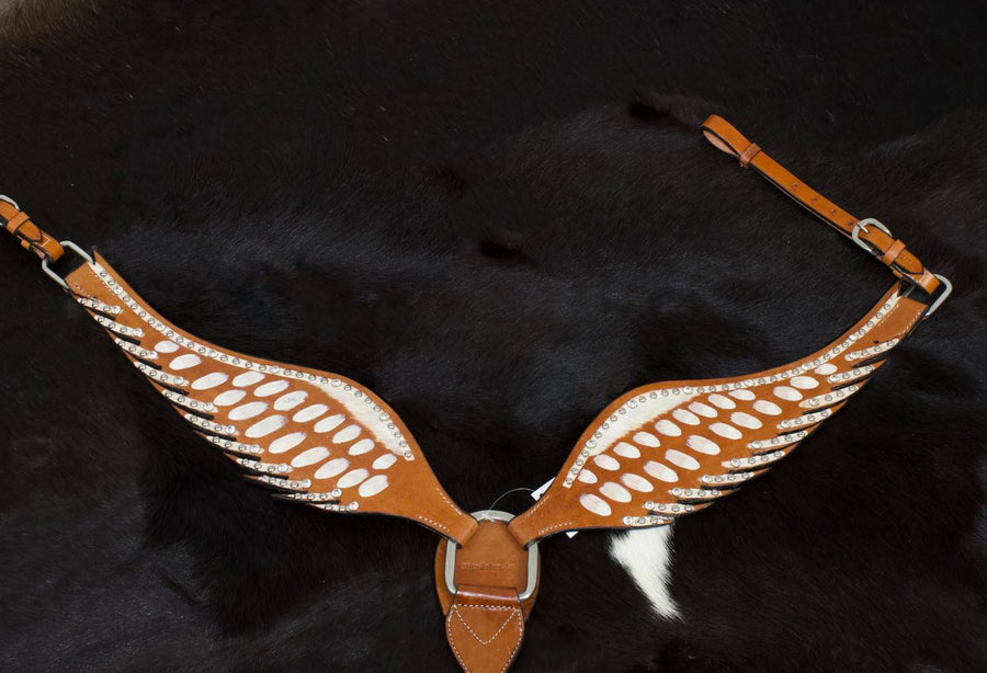 Collier de chasse western en forme d'ailes, blanc, rivets et strass
