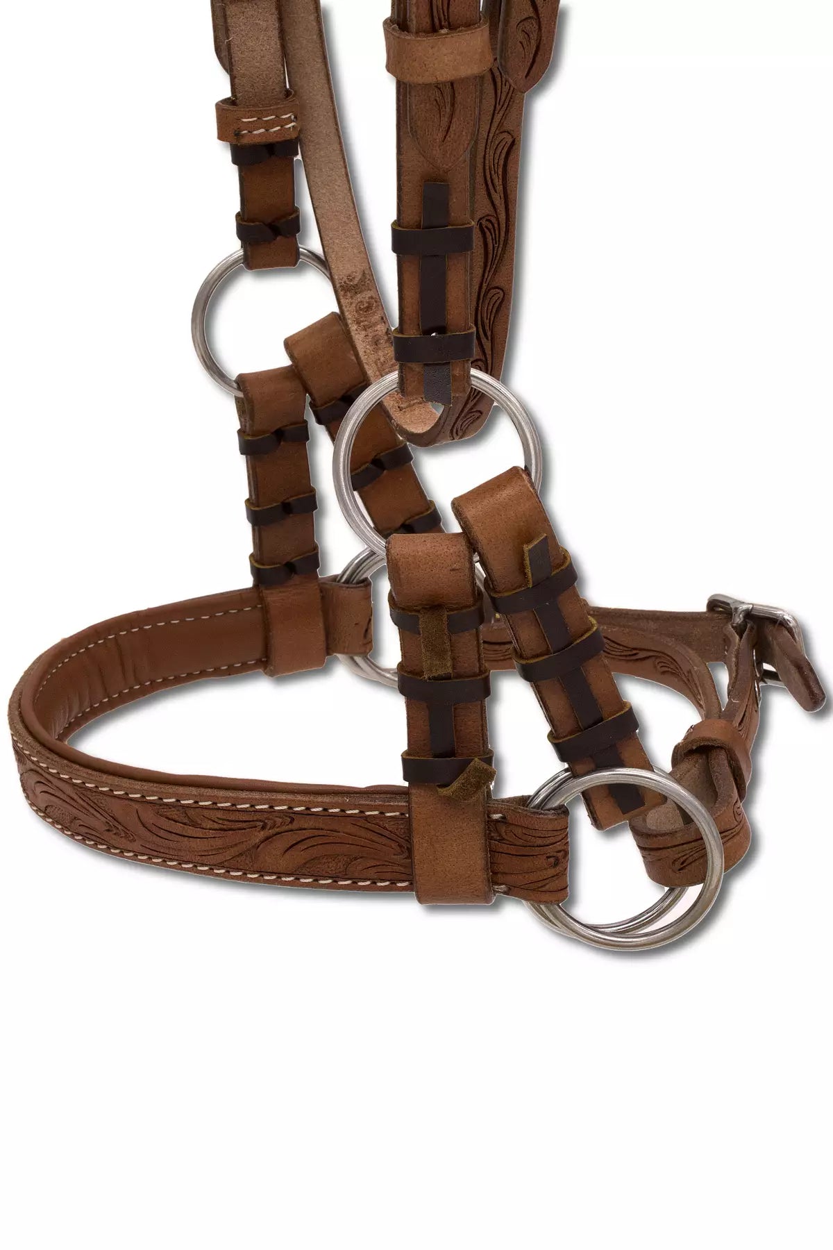 Side-pull western rembourré anatomique, cuir marron estampé floral