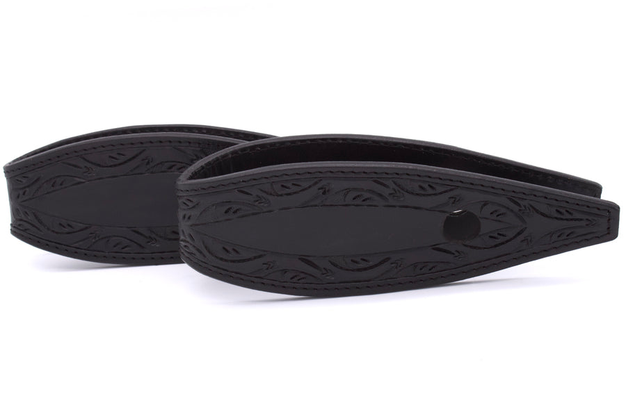 Slobber straps en cuir tout noir estampé, petite ou grande taille
