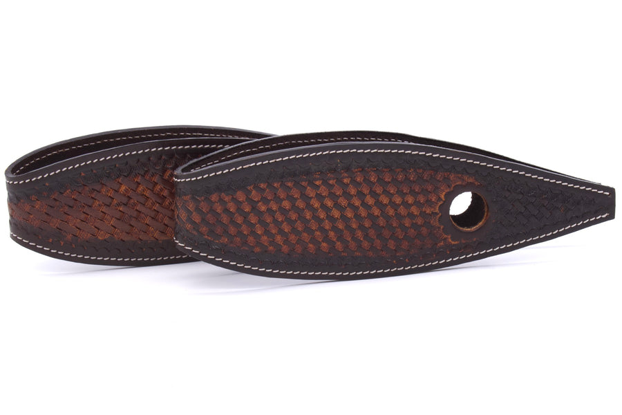 Slobber straps en cuir marron foncé estampé vannerie, 2 tailles