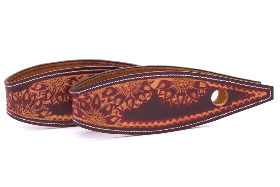 Slobber straps en cuir rouge-brun estampé floral, petite ou grande