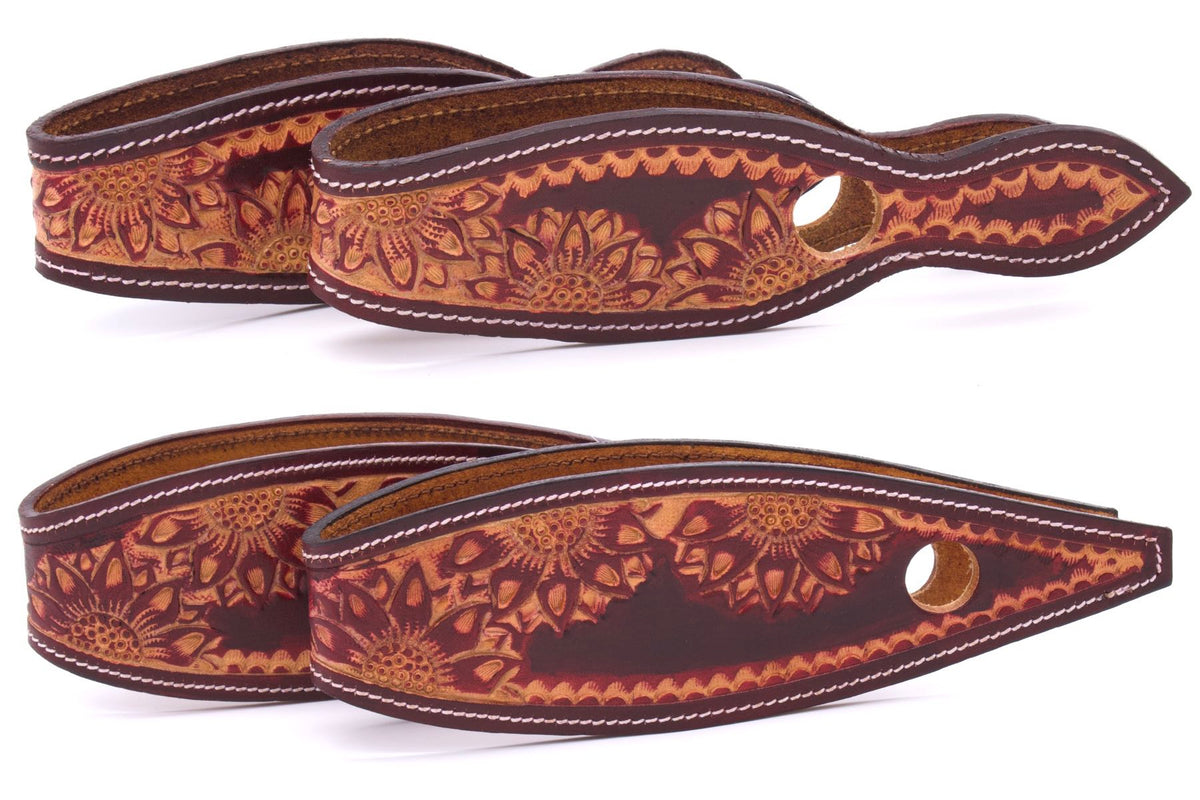 Slobber straps en cuir rouge-brun estampé floral, petite ou grande