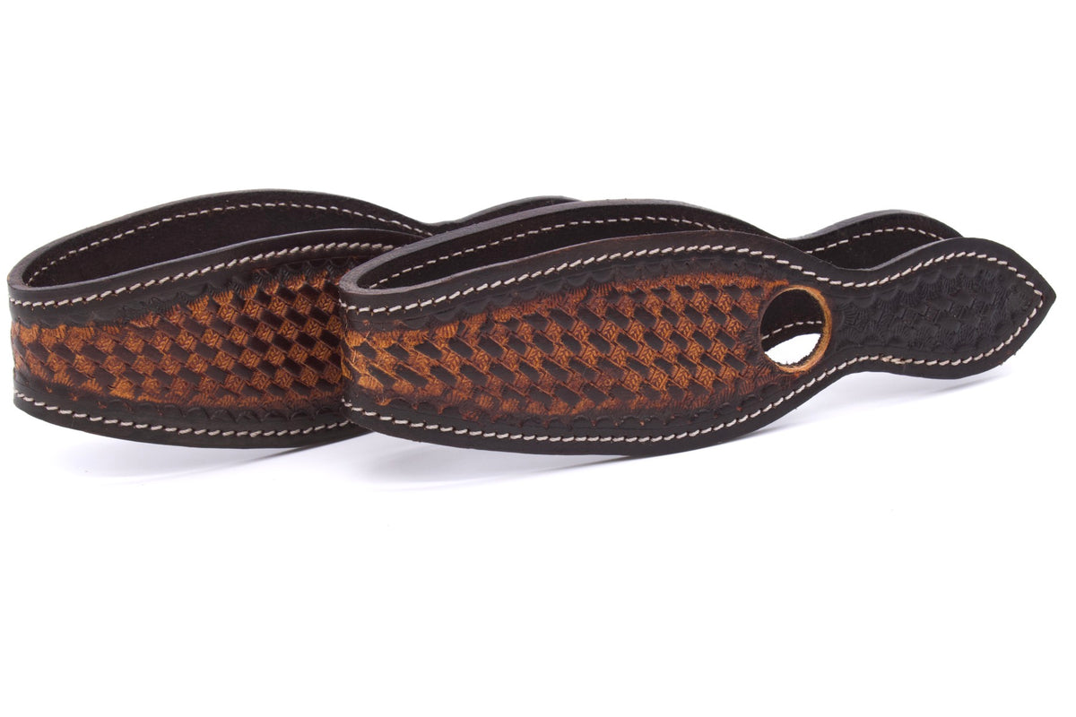 Slobber straps en cuir marron foncé estampé vannerie, 2 tailles