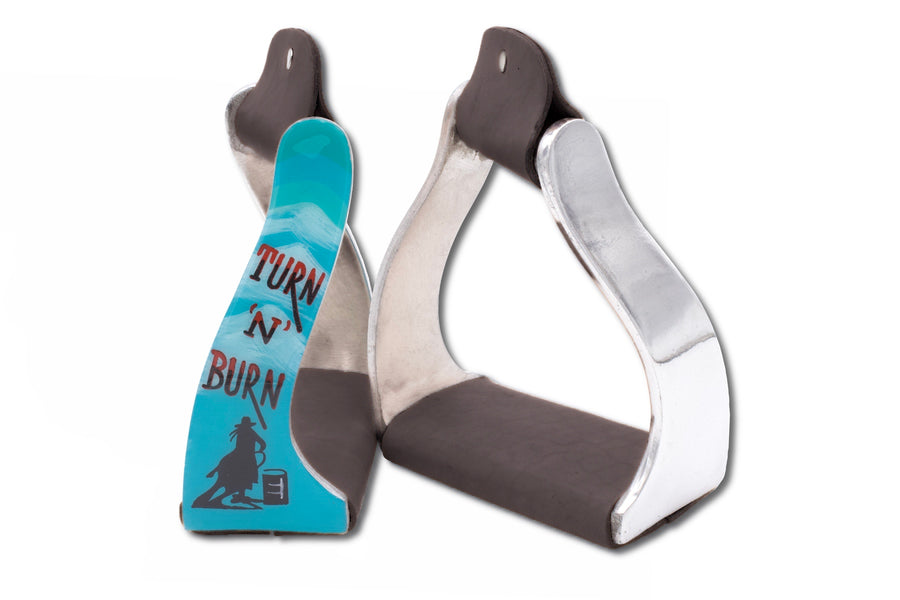 Étriers western twisted turquoise « Turn n Burn », cuir marron foncé