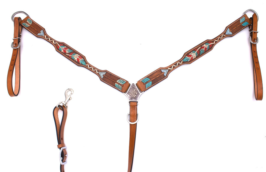 Collier de chasse western décor plumes et flèches, plastron décoré