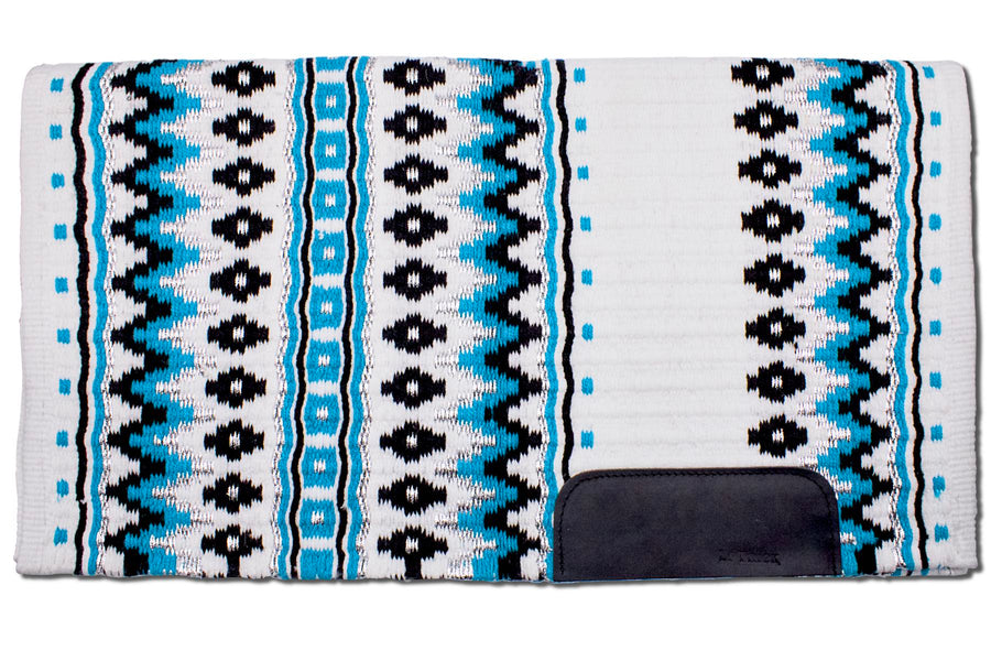 Couverture de selle western pailletée turquoise, argent et blanc, laine