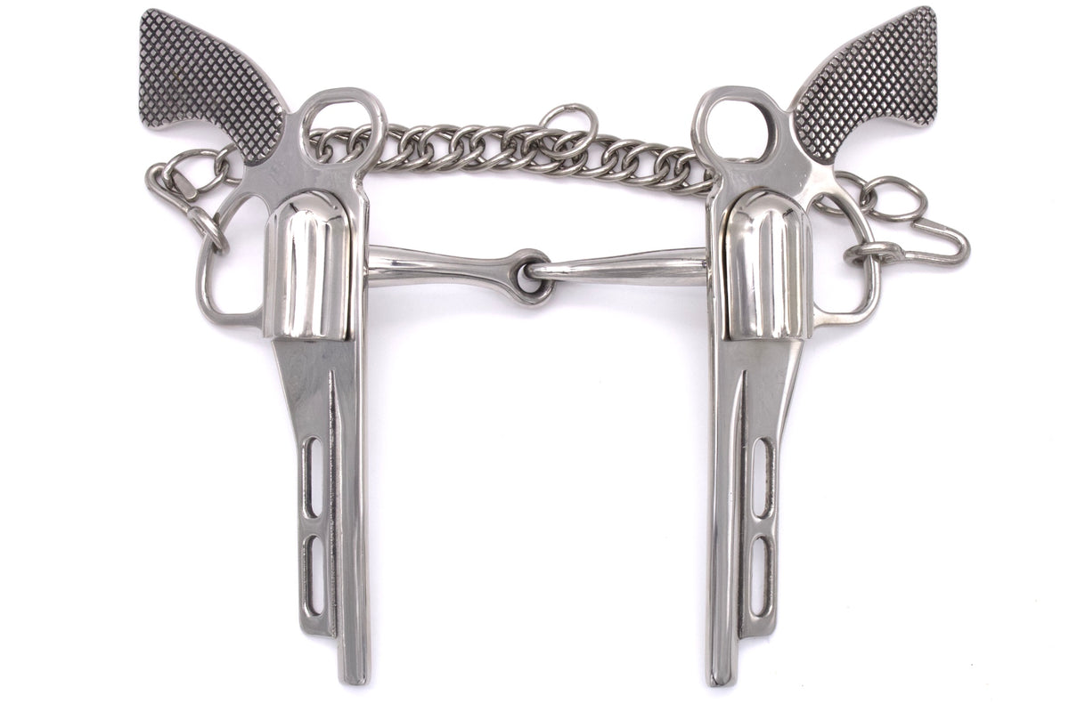 Mors western à branches en forme de revolver Colt, inox, 12,5 cm