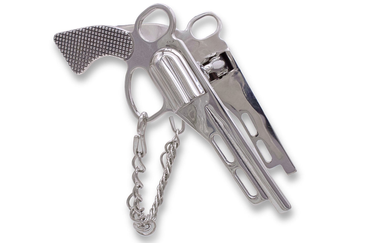 Mors western à branches en forme de revolver Colt, inox, 12,5 cm