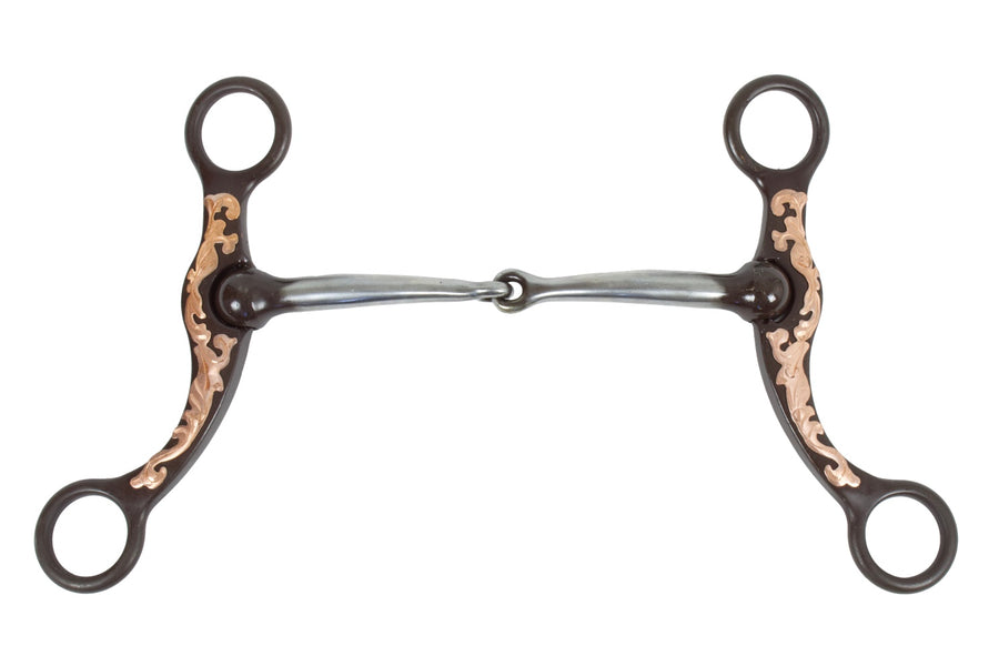 Mors western de show à branches fleuries, inserts cuivre, 13,5 cm