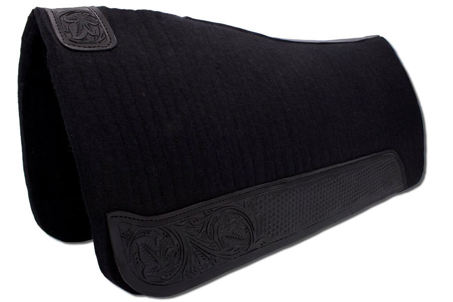 Tapis western noir en feutre 100 % laine, cuir noir estampé, 78 x 81 cm