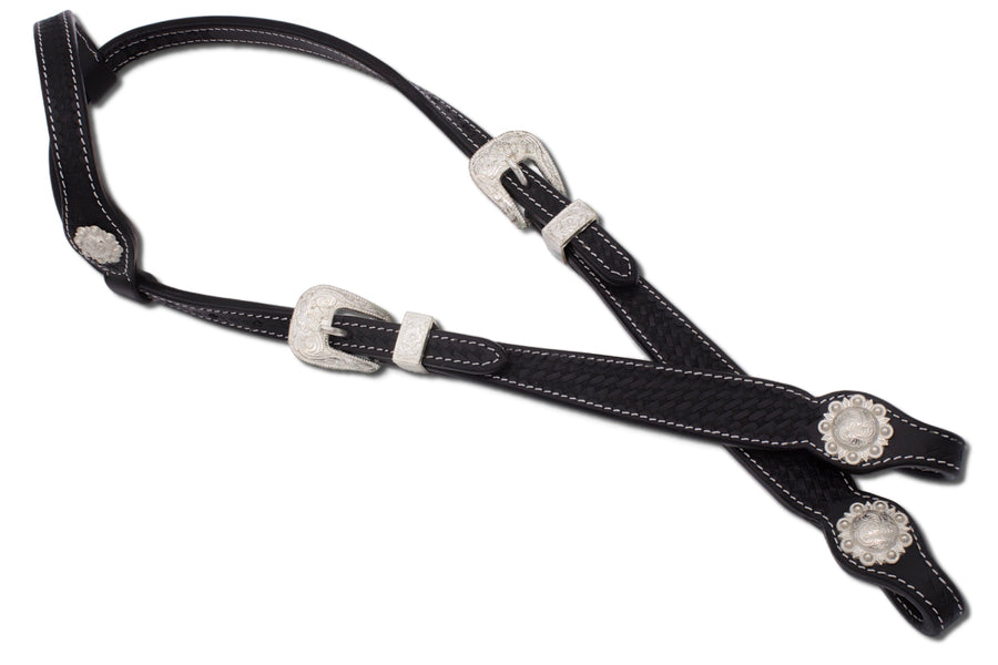 Bridon western une oreille noir, conchos et boucles argentés