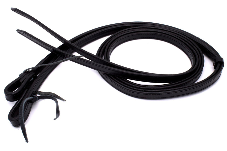 Split reins tout noir cuir harness, surpiqûre pleine longueur, 220 cm